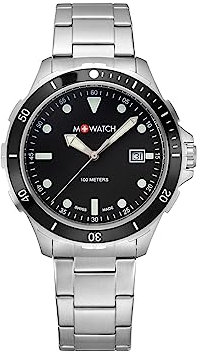 M WATCH - Herren Uhr - Analog Quarzuhr 42mm - WBX.45220.SJ - Gehärtetes Mineralglas - Gebürstetes Edelstahlgehäuse - Edelstahlarmband - Datum - Wasserdicht bis 10 bar - Herrenuhr Aus der Schweiz