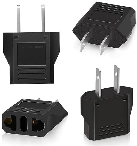 Clomnpe 4 Piezas Adaptador Enchufe Europeo a Americano, Adaptador Enchufe Americano a Español, Tipo C/E/F/L/N a Tipo A para Viajeros Que Visitan USA/Japón/México/Canadá-Negro