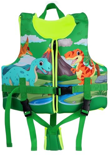 Jurmickey Toddler Swim Vest, Swim Vest for Kids Swimming Jacket with Adjustable Safety Strap, Learn to Swim Aid, Toddler Floaties for 2-6yrs/20-30-40-50 lbs Boys and Girls (Little Dinosaur/S)
