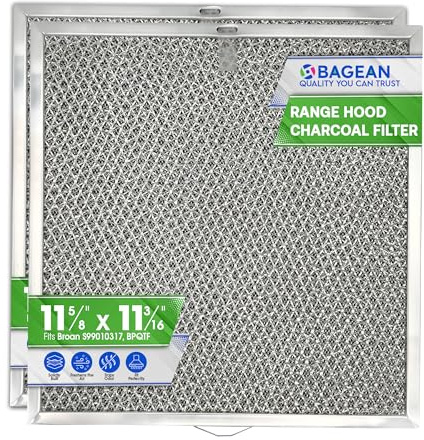 Stove Hood Vent Filter 11.6” x 11.2” BPQTF S99010317 Compatible with Broan Range Hood Filter Replacement for Ductless Overhead - Metal Mesh Filters Grease and Carbon Freshens Kitchen Oven Air (2-Pk)