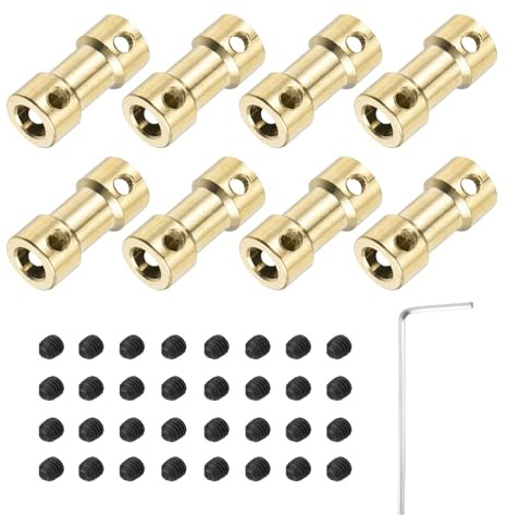 QUARKZMAN 8pz 5mm a 5mm Connettore Giunto Accoppiamento Albero Ottone Viti e Chiave Esagonale Accoppiatore Albero Motore Flessibile per Ruote Auto Pneumatici Albero Motore