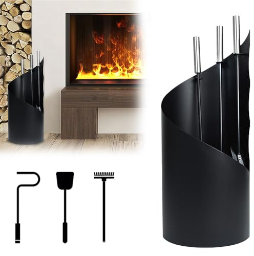 MAYTIIMO Serviteur de cheminée - 4 pièces - Noir - En acier inoxydable - Moderne - Rond