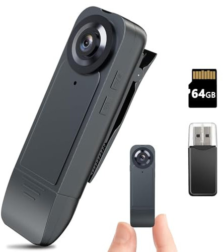 Eloatnalyto 1080P Mini Body Camera with 64GB Memory Card, Portable Worn Body Cam, Wearable Police Camcorder for Security, Guard, Work Records(Black)