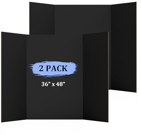 AKONEGE 2 Pack 36 x 48 Trifold Poster Board for Presentation, Black Corrugated Cardboard Large Tri Fold Poster Board for Science Fair, Office or School Projects, Photo Displays, Exhibitions Event