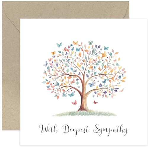 Tarjetas de condolencias más profundas, hermosos regalos de pensamiento pensado en ti, tarjetas de duelo con texto en inglés So Sorry for Your Loss - Diseño de árbol de la vida