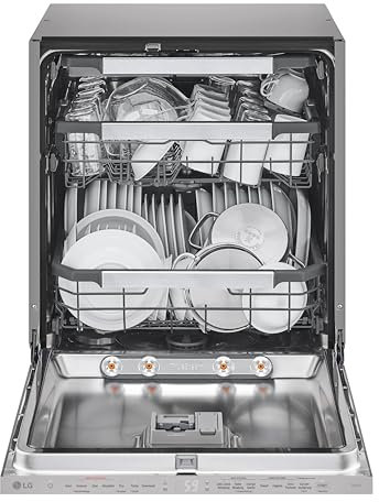 LG DB597TXS, Energieklasse A -20%, vollintegrierbarer Geschirrspüler, Spülmaschine mit Besteckschublade, automatische Türöffnung bei Trocknung, Dampfreinigung, besonders leise, Silber