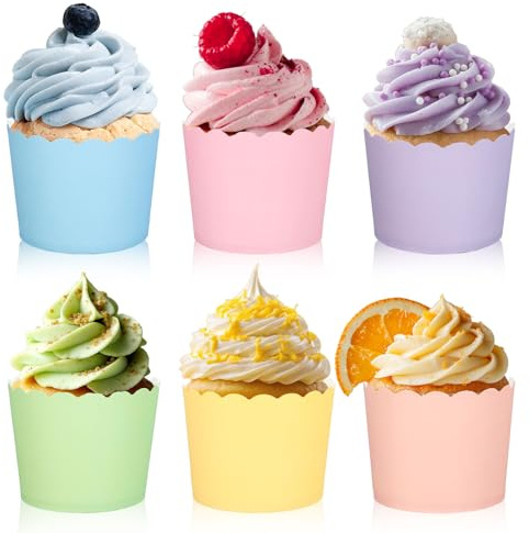 Whaline 120Pcs Pastel Color Muffin Cupcake Liners Spring Easter Pastel Multi Color Paper Baking Cups Cupcake Wrappers for Wedding Baby Shower Birthday Party Supplies Table Decor