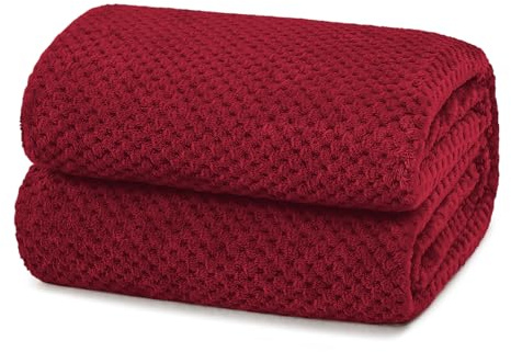 Yebeda Coperta Plaid Pile a Nido D'ape, Coperta per Divano e Letto Matrimoniale in Flanella, Morbida e Calda, 230 x 270 cm, Rosso Vinaccia