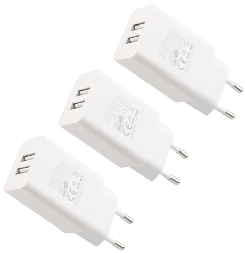Presa USB 5 V 2 A 3 Pack, caricatore doppio USB 10 W con 2 porte, presa caricatore USB 5 V per dispositivi USB, compatibile con iPhone Samsung Xiaomi Huawei, bianco sicuro portatile universale