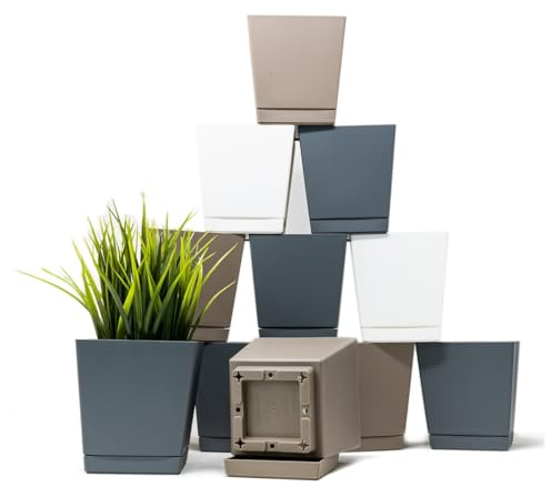 QILZO Vasi Fiori Plastica da Esterno Interno 10 cm | Set di 12 Vasi, Neutri