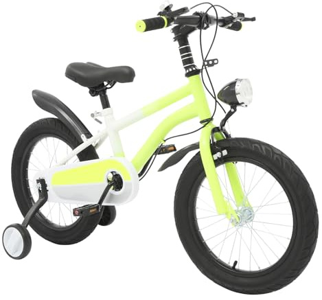 ZHDPYHDD Barncykel 14/16 tum, flickcykel med säkerhetsfunktioner, justerbar höjd för passande ramstorlek, med komforttillbehör, barncykel för 3–10 år, gul