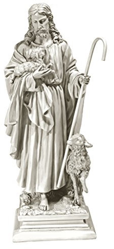 Design Toscano EU784776 Jesus the Good Shepherd Religious Garden Statue, Grand, 109 cm, Polyresin, Antique Stone, Off White