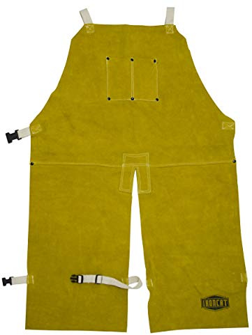 IRONCAT 7011 Leather Split Leg Bib Apron – 24in. x 36 in. Welding Chaps with Anodized Snaps and Rivets, Kevlar Sewn, Split Cowhide Leather. Welding Protection Apparel