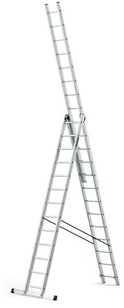 DRABEST Pro Sèries Échelle Multifonction en Aluminium 3x13 Escabeau à Trois Sections - Jusqu'à 150 kg - Hauteur de Travail 8,61m Echelle Pliante - Crochet pour Seau Inclus