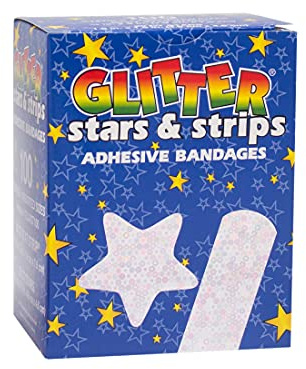 American White Cross Designer Adhesive Bandages, Sterile, Glitter Stars and Stripes, Assorted, 100 per Box, 12 Box per Case (Pack of 1200), Model Number: GLIAST100