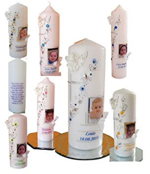 Taufkerze/Kommunionkerze,Konfirmationskerze, Patenkerze,Taufgeschenk,Geburtstagsgeschenk 3D Engel inkl.Foto,Name, Datum Junge Mädchen B076G1H72Q