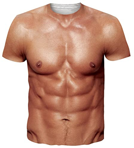 RAISEVERN T Shirt Uomo Addominali Finti Stampa 3D Maglietta Divertente Maglia Festa Regalo, S