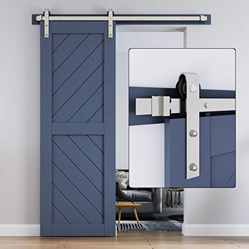 EaseLife 5 FT Brushed Nickel Sliding Barn Door Hardware Track Kit,Basic J Pulley,Heavy Duty,Slide Smoothly Quietly,Easy Install (5FT Track Kit for 26~30 Wide Single Door)