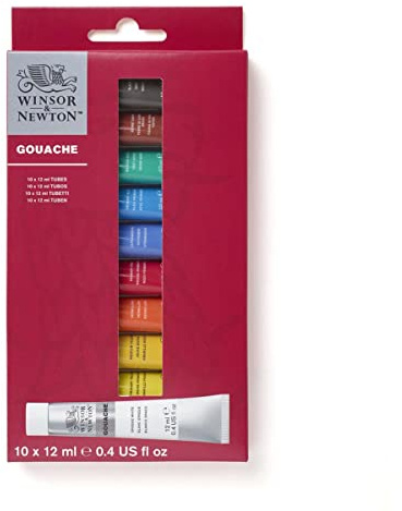 Winsor & Newton 0890001 Gouache Starter Set, Vibrant Matte Gouache Colours in 12 ml Tubes - 10 Colours