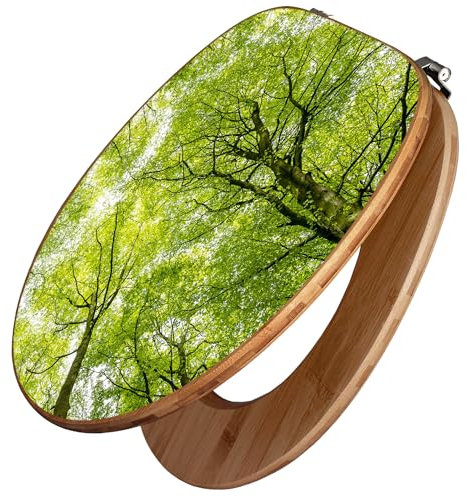 banjado Design WC Sitz Bambus 45x37,5cm / Toilettendeckel/Toilettensitz Bambus - hochwertiger Bambus Klodeckel/WC-Sitz Universal für alle gängigen Toiletten/Motiv Zwischen Bäumen