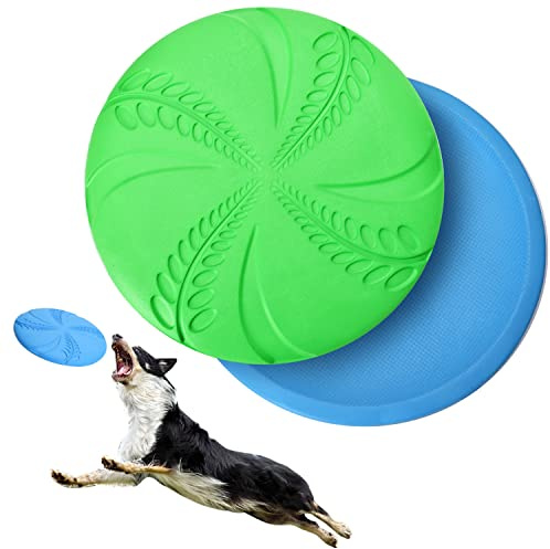 Nobleza Dog Flying Disc 2 Pack，8 in Flexible Floatable Dog Disc Toy for Long-Distance Flies and Floats， Lightweight Soft Flying Discs Toy for Small Medium Large Dogs to Fetch & Catch, Blue & Green