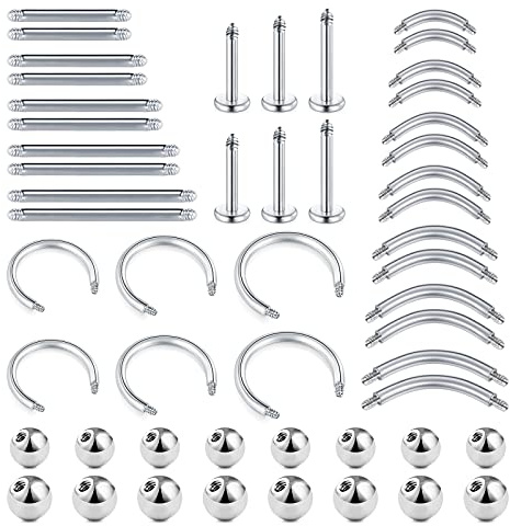 D.Bella 14G 16G 18G Barbell Sticks Piercing Set Tragus Cartilage Helix Earrings Studs Tongue Nipple Barbells Replacement Balls Short Labret Lip Rings 4-20mm Medusa Conch Piercing Jewelry