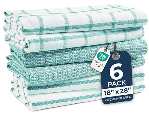 LANE LINEN Tea Towels Set - 6 Pack, 18”x28”, 100% Cotton Kitchen Towels, Absorbent & Quick-Drying Dish Towels Set with Hanging Loop - Aqua