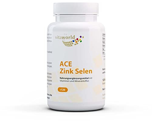 Vita World ACE Zinc + Selenium 120 Capsules Vegan Supplemented with Vitamins A, C and E in Optimal Dosage Made in Germany