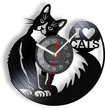 Smotly Vinyl Wanduhr - Niedliche Katze Thema Geschenk für Haustierliebhaber (Ohne Licht)
