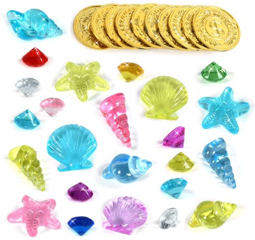 KATELUO 34 Stück Tauchspielzeug für Kinder, Pool Tauchspielzeug Kinder, Tauchjuwel Pool Spielzeug Ozean Thema Buntes Diamant Set, Tauchen Edelsteine für Kinder Mädchen Junge, für Pool Party