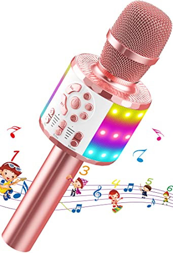 Microphone Enfant, Micro Karaoké sans Fil Bluetooth pour Cadeau Anniversaire Fille 4 5 6 7 8 9 Ans Garcon Chanter Jouet Karaoke Enfant 3-12 Ans Noël Cadeau