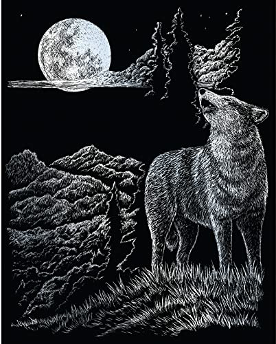 Pracht Creatives Hobby Royal & Langnickel - Image à gratter Loup & Lune, Argent, Images à gratter pour Enfants et Adultes, avec Crayon à gratter et modèle