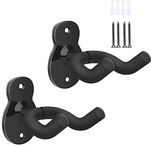 tallkeey 2 Pack Guitar Wall Mount Hanger, Guitar Hanger Wall Hook Bracket Holder Stand Black Display with Screws, Fits All Size Guitars, Bass, Mandolin, Banjo, Ukulele