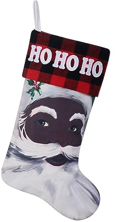 Pxniy 19 Inches Black Santa Christmas Stocking with Embroidery,African American Santa for Holiday Decoration,Personalized Christmas Stocking