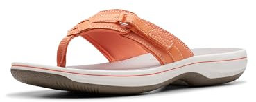 Clarks Women's Breeze Sea Flip-Flop, Tangerine/Pop Synthetic, 6.5 UK