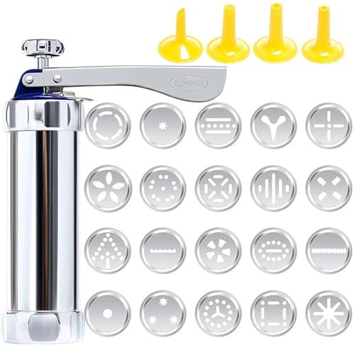 Stainless Steel Pastry Syringe Cookie Press Stainless Steel Cake Decorative Handheld Pastry Syringe Cream Extruder Nozzles Piping Biscuit Maker Baking Tool Cake Syringe Set