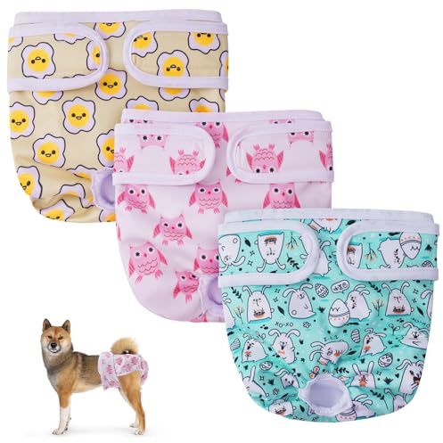 Aomig Couches pour Chiens, 3pcs Couches Chien Lavable, Réutilisables Incontinence Culottes Hygiéniques, Culotte Protection Confort Nappy Lors des Périodes Physiologiques pour Petits(S)