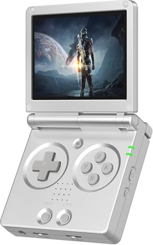 QUJUSO RG35XXSP Flip Handheld Spielkonsole 3,5 Zoll IPS Clamshell Video Gaming Konsole Linux System mit 64G TF Karte Online Play Vorinstallierte Spiele Silber