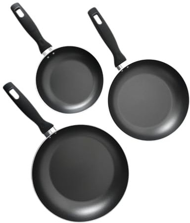 Set di 3 padelle antiaderenti – Set di padelle professionali antiaderenti – 20 cm, 24 cm, 28 cm – distribuzione uniforme del calore – manici per mantenere il freddo – padella in alluminio resistente
