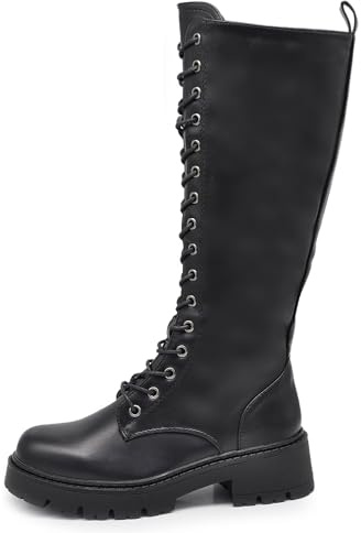 IF Fashion Scarpe Combat Anfibi Militari Stivali Alti da Donna Platform G691 Nero N.41