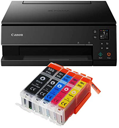 IC-Office TS6350a Farbtintenstrahl-Multifunktionsgerät All-in-One 3-in-1 (Drucker, Scanner, Kopierer, USB, WLAN, Apple AirPrint) Schwarz + 5 XXL Tintenpatronen