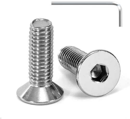 Tunejoy Tornillo Avellanado M5 x 16 mm Tornillos de Cabeza Avellanada Hexagonal de Acero Inoxidable A2 V2A Norma DIN 7991 con llave Allen Rosca Completa 20 Piezas