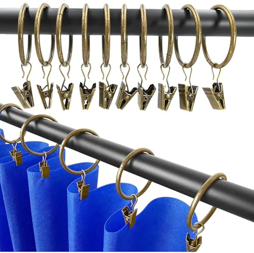 Anillos de cortina con clip para cortinas, 10 unidades de 30 mm de metal decorativo drapeado, ventana cortina anillo ganchos con ojales para cortinas, juego de barras y cortinas, gancho para cortinas