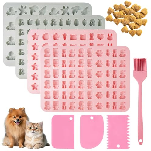 4 stycken bakmattor för hundkex, silikonbakmattor för hundgodis | bakmattor för hundgodis med degskrapa och bakborste, BPA-fria hundbakmattor silikon för gör-det-själv hundkex och choklad