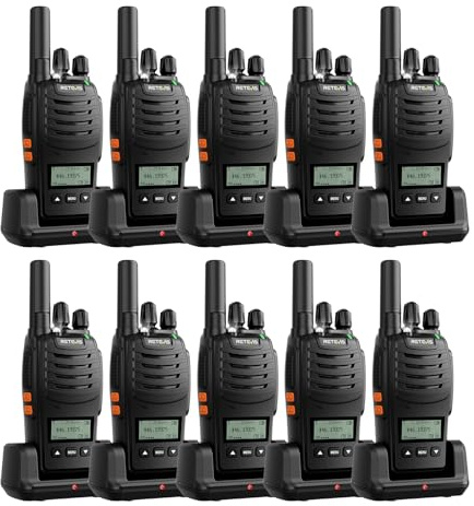 Retevis H777D Walkie-Talkies med LCD-Skärm, Typ C-Laddning, PMR446, 1200mAh, Enkel Parkoppling, VOX, Nödlarm, Handhållen Tvåvägsradio för Lager, Hotell (10-Pack, Svart)