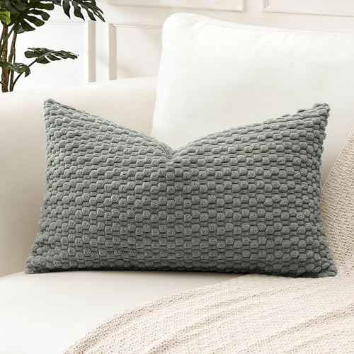 Artscope Kissenbezug Kordsamt Cord Körnig Zierkissenbezug 40x60 cm Geometrische Kissenhüllen Weiche Sofakissen Couchkissen für Sofa Schlafzimmer Wohnzimmer Büro Zuhause Dekorative 1er Set, Grau