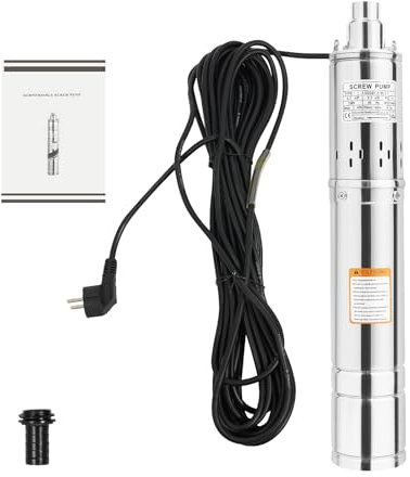 Pompa per pozzi profondi da 500 W, 2850 giri/min, in acciaio inox, altezza massima di mandata 100 m, pompa dell'acqua 0,7 CV, pompa sommersa 20 dB, 68IP per liquidi, bacini, canali