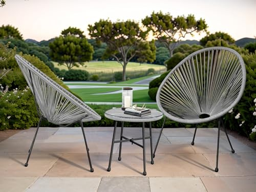 XEO HOME Bistro Table and Chairs Set 2 Bistro Sets For 2 For Garden Rattan Strig Outdoor Egg Patio 2-Seater 3 Pieces for Balcony Backyard Porch Lawn Conversation Set Glass Top Dining Table (Gray)