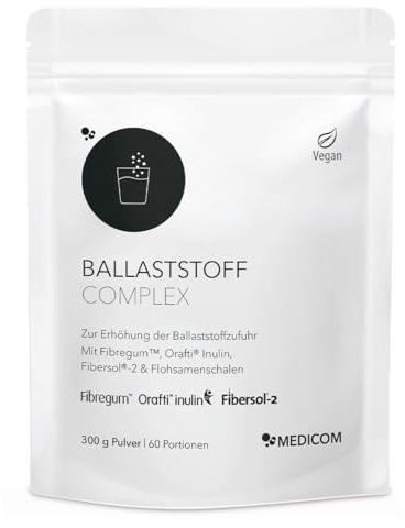 Medicom - Complexe de fibres avec 3 matières premières de marque brevetées de haute qualité : Fibregum (fibres d'acacia), Orafti Inuline, Fibersol2 (dextrine de maïs résistante) et psyllium 300 g
