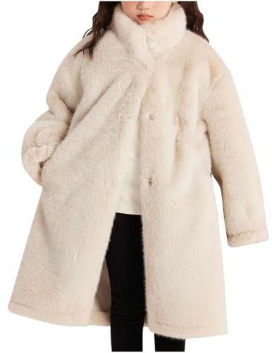 Kids Girls' Coats Faux Fur Long Fleece Jacket 6-16year, Winter Warm Fluffy Fuzzy Artificial Overcoat Longline Parka Peacoats Outerwear School Cold Weather
